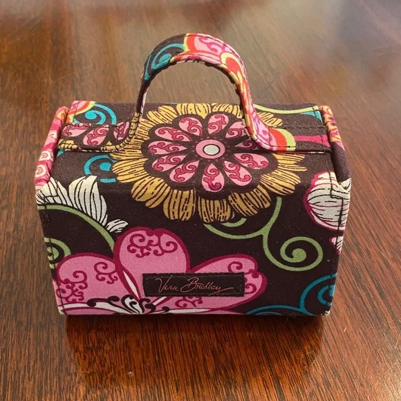 Vera Bradley Brown Pink Floral Travel Jewelry Box Case - Picture 2 of 7